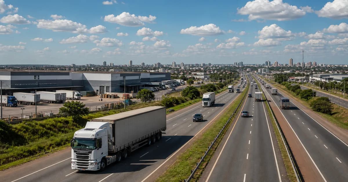 Caminhões em corredor industrial entre Anápolis, Goiânia e São Paulo
