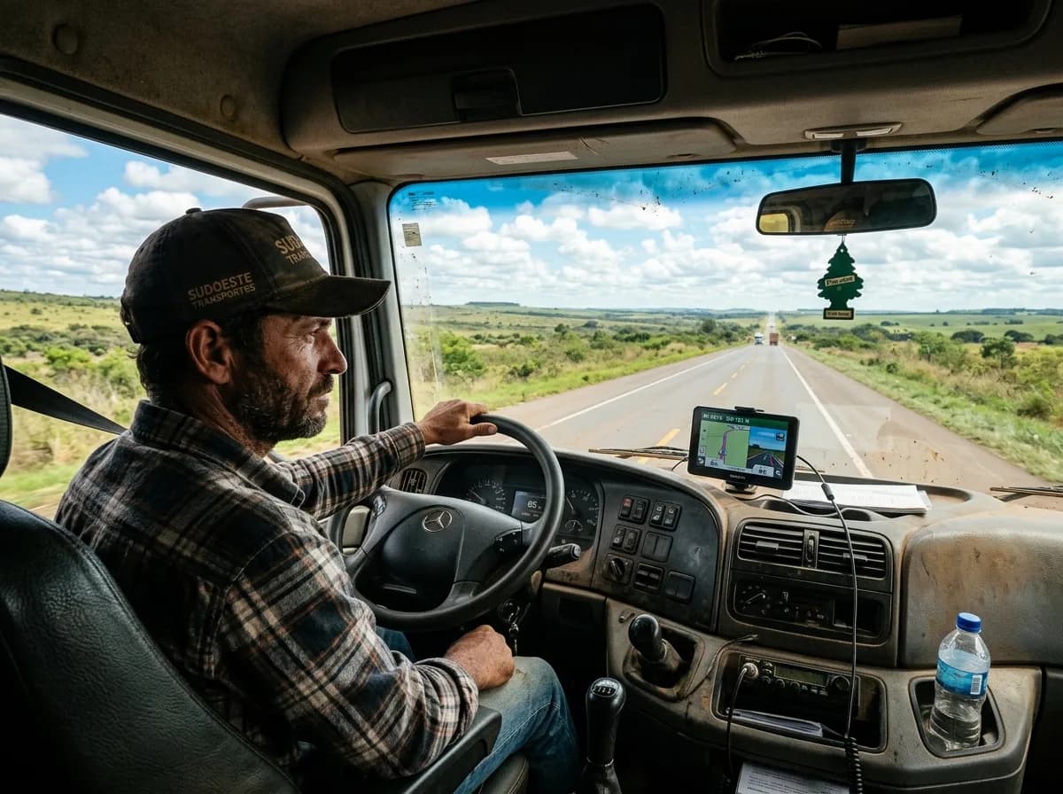 Motorista dirigindo com GPS na rodovia